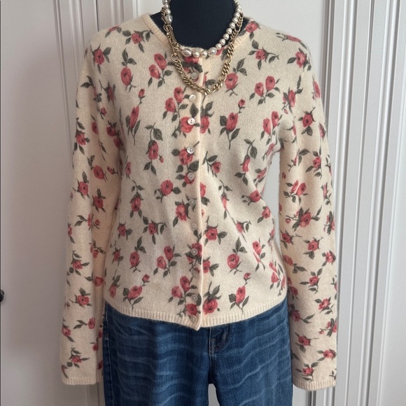 Wool Angora Floral Button-Up Cardigan - Picture 2 of 6